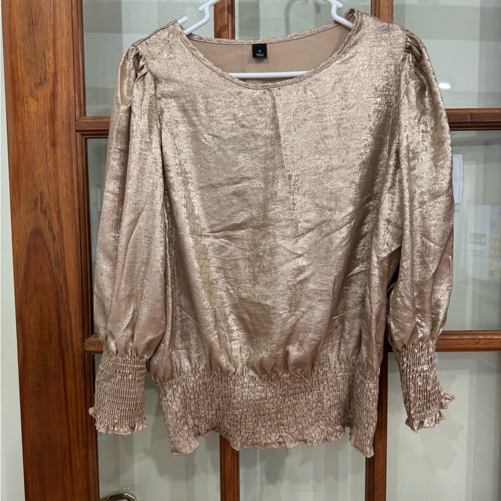 Emery Rose Elegant Gold / Bronze Metallic Blouse Top NWOT
